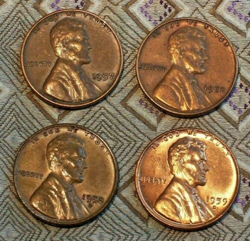 1957,1958,1958D,1959D Lincoln Wheat Cent