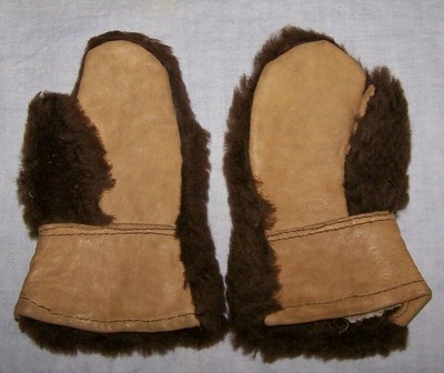 VINTAGE TODDLER FAUX FUR AND LEATHER MITTENS-BOY-WINTER