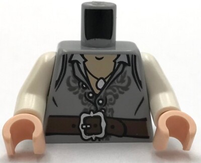 Lego New Minifig Light Bluish Gray Torso Vest Open w/ Silver Buttons Pinstripes
