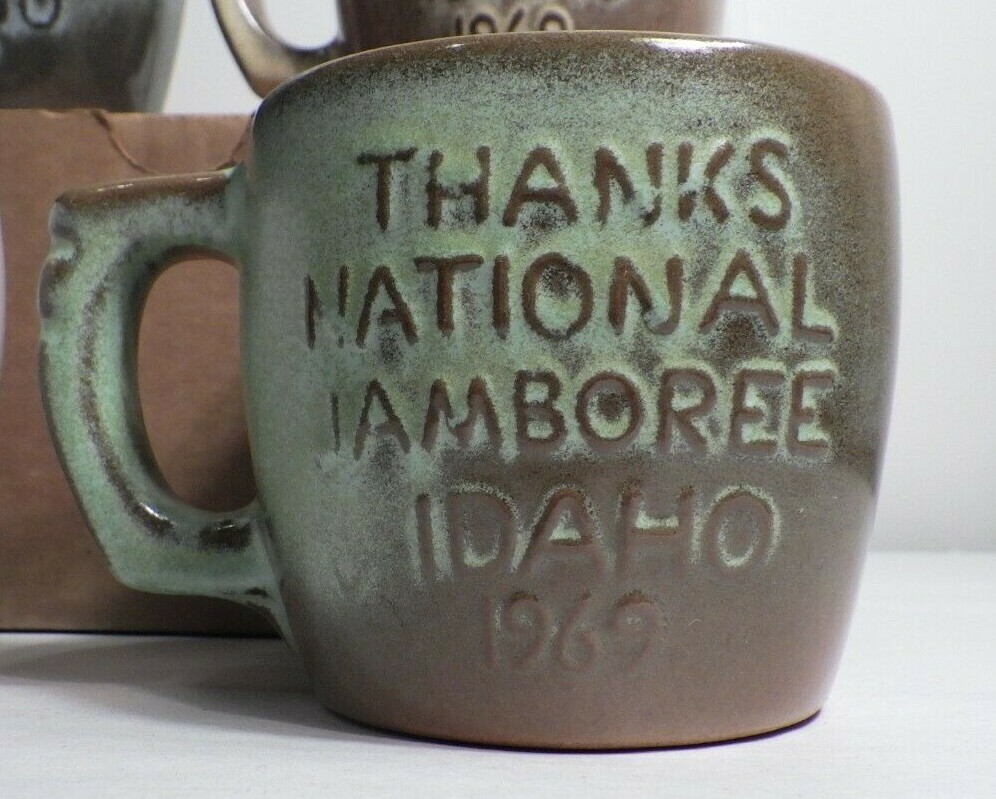 4 Vintage Frankoma Boy Scouts Mugs Cups Art Pottery National Jamboree 1969 Idaho