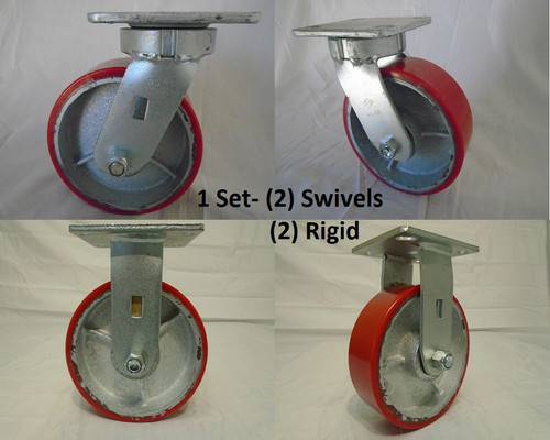 6" x 2" Swivel Caster Kingpinless Polyurethane Wheel on Steel & Rigid Tool Box