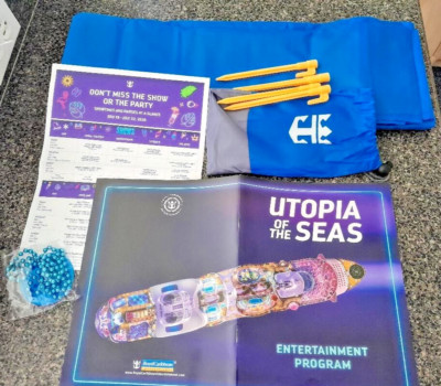 UTOPIA INAGURAL SAILING - LARGE NYLON BEACH BLANKET, BEADS, ENT.  PROGRAM       
