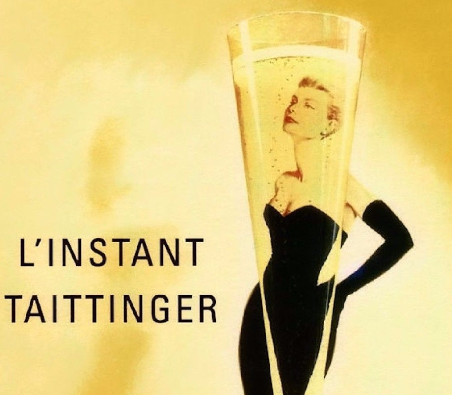 Taittinger Champagne 1955 Lady in Black Vintage Poster Print Retro Style Decor
