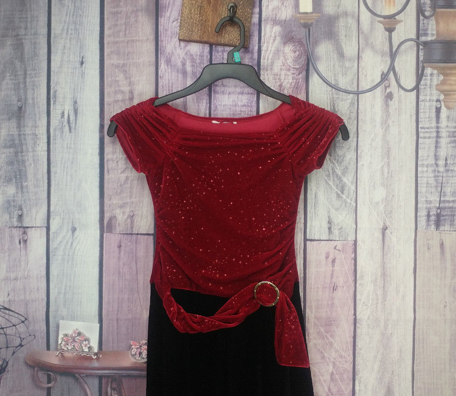 girls size 7 red black crushed velvet wide leg jumpsuit holiday N14