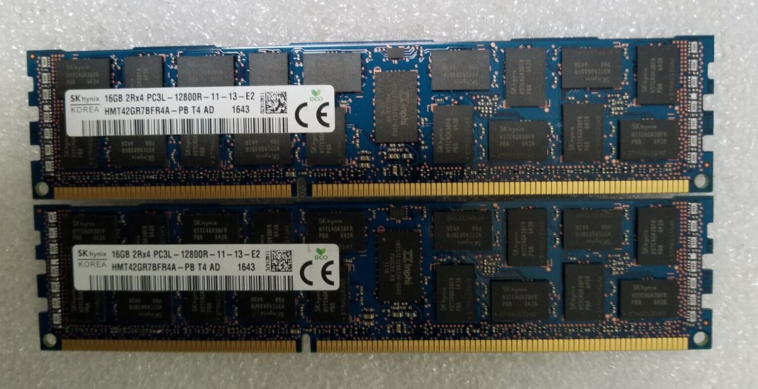 Lot of 2 SK Hynix 16GB 2Rx4 PC3L-12800R -11-13-E2 Server Ram Lot of 2 SK Hynix 16GB 2Rx4 PC3L-12800R -11-13-E2 Server Ram