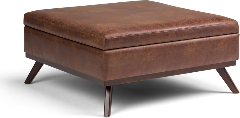 Owen Square Coffee Table Storage Ottoman - 36 Inch Wide Upholstered Vegan Leathe