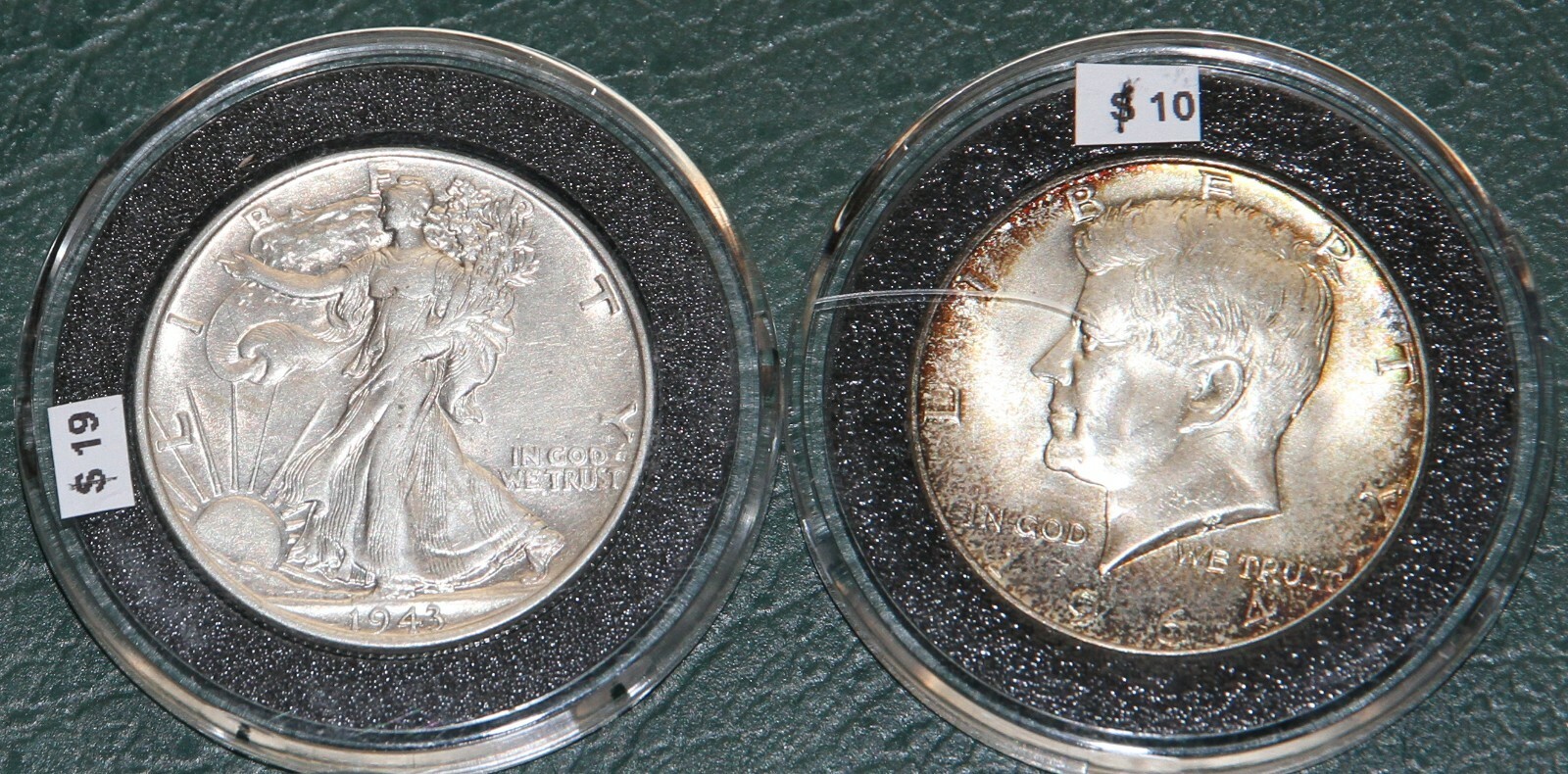(4) Half Dollars 2 Walking Liberty & 1876 Seated & Kennedy in Airtite Holders