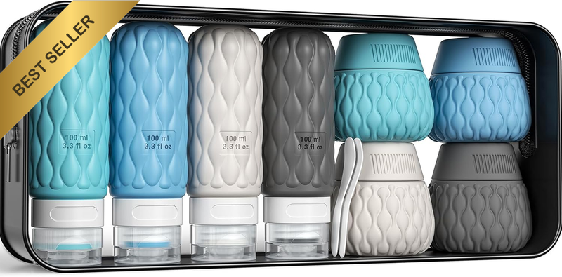8 Pack Silicone Travel Bottles for Toiletries with Labels/Clear Bag, Holiday Tra