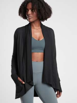 Athleta L LARGE Pranayama Wrap Black Top SOFT Cardigan Yoga