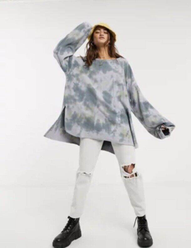 

Толстовка Free People Пуловер Someday Синий Серый Флис Tie Dye Oversize  НОВИНКА, Tie dye blue gray