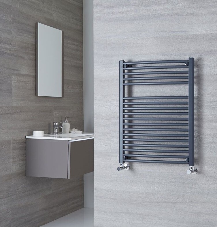 Milano Brook Anthracite Grey Curved Heated Towel Rail Radiator 800mm
