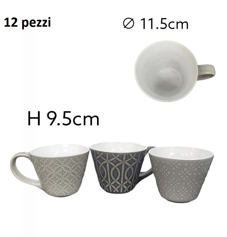 Set 12 Pezzi Tazza Ceramica Tazze Latte Colazione Jumbo Mosaic bal