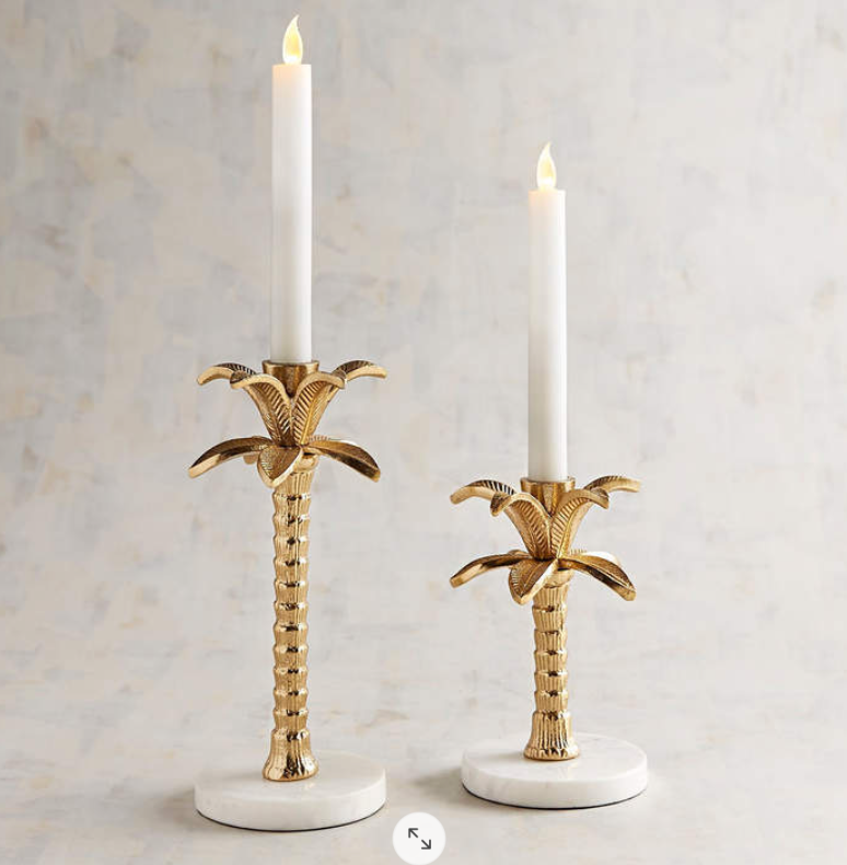 Brass and Marble Palm Tree Taper Candlesticks/ Holders-2 in set