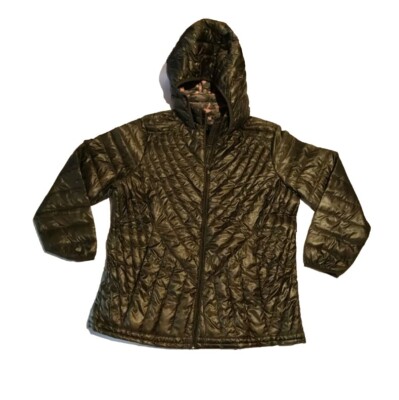 Nuage Green Puffer Jacket Women's 2X Coat Lined Hooded Quilted Zip