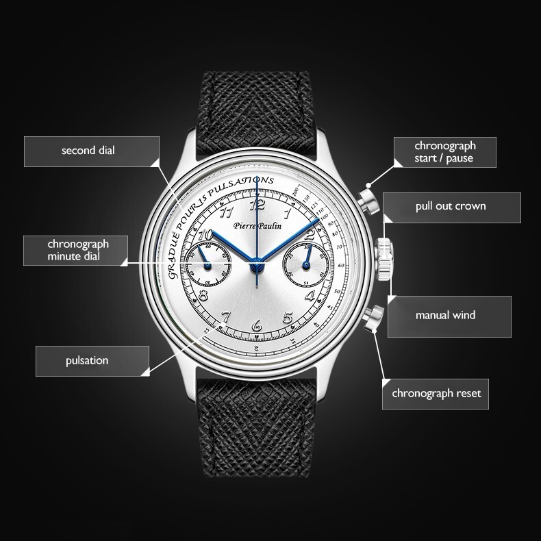 Pre-owned Merkur Men Chronograph Watch Manual Wind Mechanical Wristwatch St2901 Black Dial