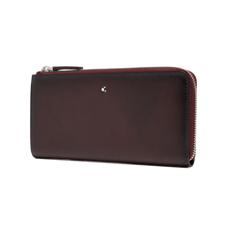 Pre-owned Montblanc Sfumato Genuine Leather 12cc Zip Around Wallet Purse Card Holder Men In Red
