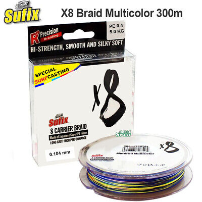 SUFIX X8 TRECCIATO MULTICOLOR 300 MT DIAM. 0,104 MM 8 CARRIER BRAID METERED