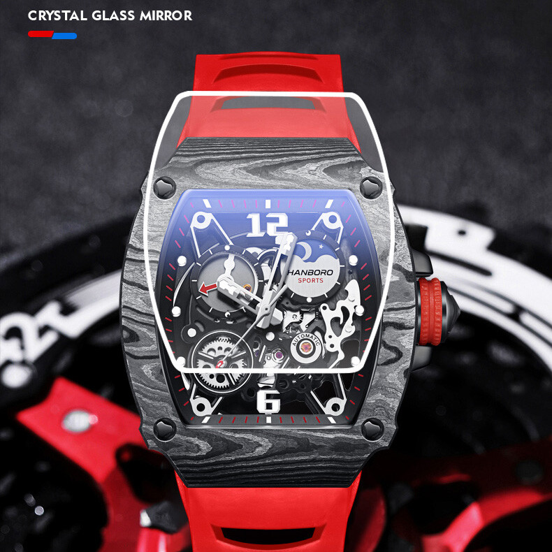 Pre-owned San Martin Hanboro Men Automatic Watch Luxury Luminous Mechanical Wristwatch Tonneau Case