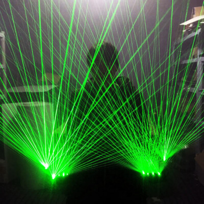 2in1 LED Laser Green Light Gloves DJ Club Dancer Stage Lighting Show Disco Party