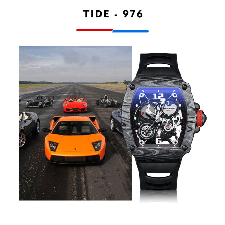 Pre-owned San Martin Hanboro Men Automatic Watch Luxury Luminous Mechanical Wristwatch Tonneau Case