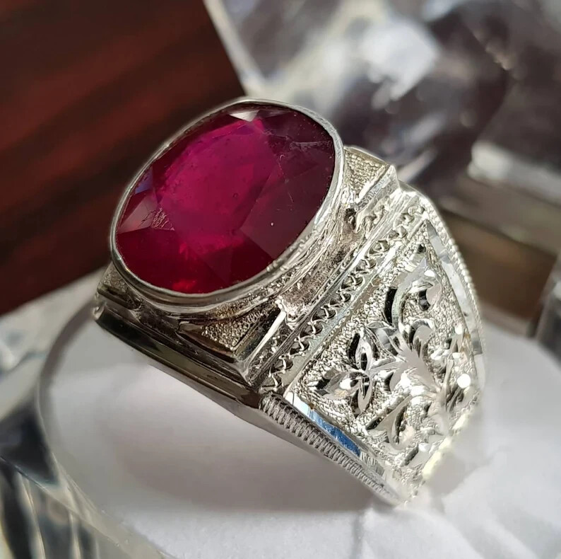 Pre-owned Ruby Pigeon Blood African  Ring Glass Filled Big Size  Mens Ring Fashion Ring In Pink