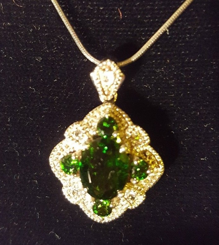 Beautiful Sterling Silver 925 Necklace and Ring Set with Lab Created Emeralds