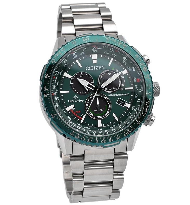 Pre-owned Citizen Promaster Sky Green Dial Sapphire Radio Controlled Eco-drive Cb5004-59w