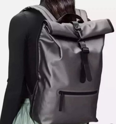 RAINS Rolltop Rucksack Waterproof Backpack Metallic Grey W3 MSRP $140 NWT