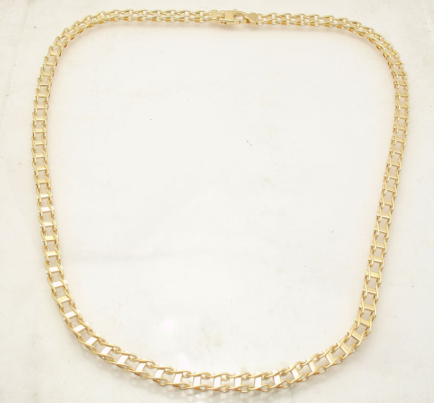 Pre-owned Bestgoldshop Mens 20" Italian Railroad Chain Necklace Lobster Clasp Real 14k Yellow Gold