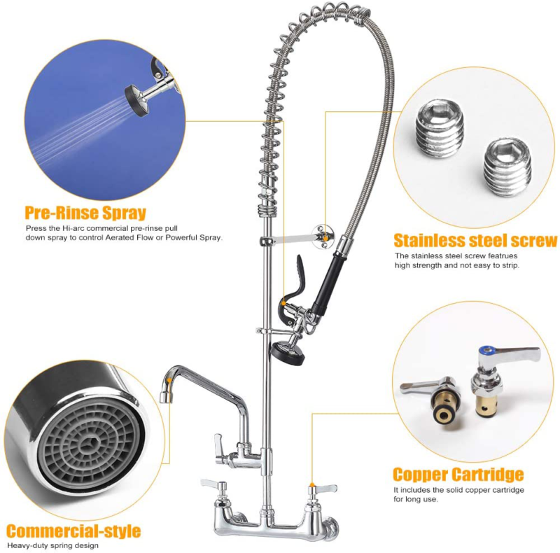 JZBRAIN Commercial Sink Faucet 8" Center Wall Mount Kitchen Sink Faucet 47'' Hei