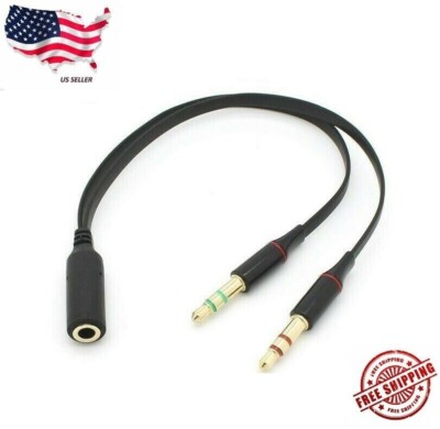 3.5mm Audio Mic Y Splitter Cable Headphone Adapter Female to 2 Male US SHIP