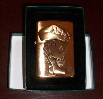 BRAND NEW SEALED 2000 BRETT SMYTHE BRASS FULL HOUSE POKER HAND ZIPPO LIGHTER