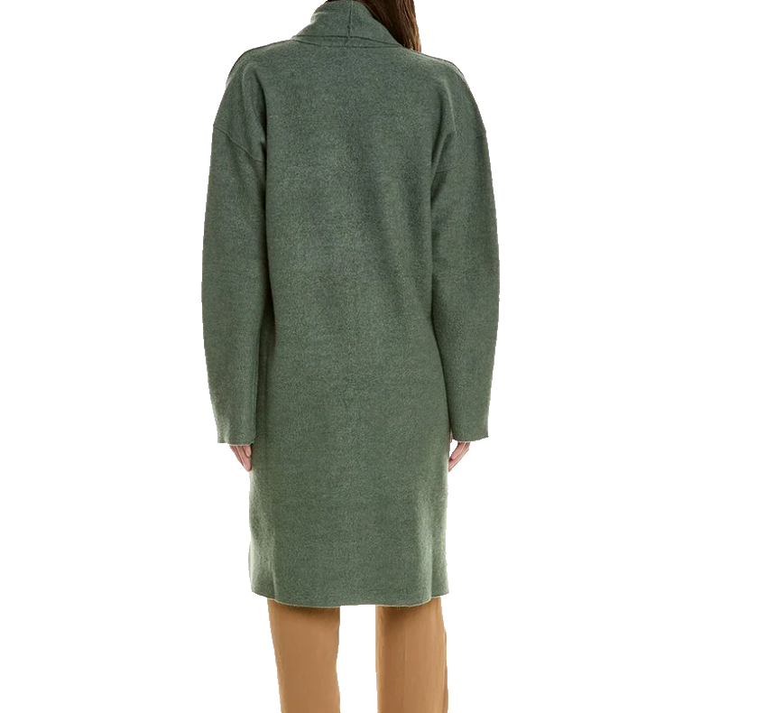 Pre-owned Eileen Fisher Lightweight Boiled Wool Long Cardigan Coat Cypress Light Green M