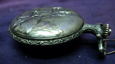 Serviced~Ever Swiss FANCY DIAL~Winding 17 Jewel~Deer Hunter Scene Pocket Watch