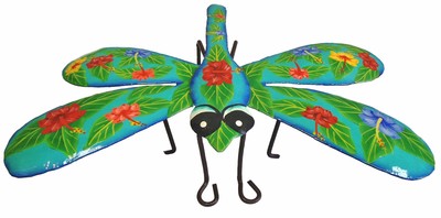 Teal Dragonfly Hibiscus Haitian Metal Art Wall Decor