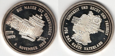 Die Mauer Ist Überwunden 1989 Feinsilber 999 Medaille Wiedervereinigung 20,1g
