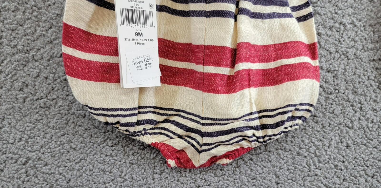 Ralph Lauren Stripe Linen Bubble Shortall & Hat Set Little Boys 9M/12M Red Multi - Picture 14 of 22