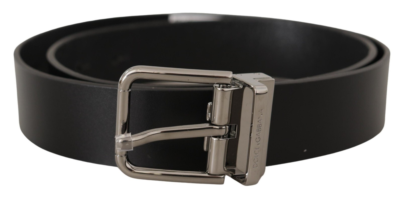 Pre-owned Dolce & Gabbana Belt Black Calf Leather Logo Engraved Metal Buckle S. 85cm/ 34in