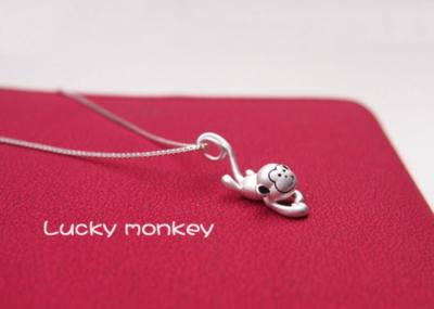 Adorable Silver SP Fairy Tale Monkey Fishing Moon Pendant Necklace