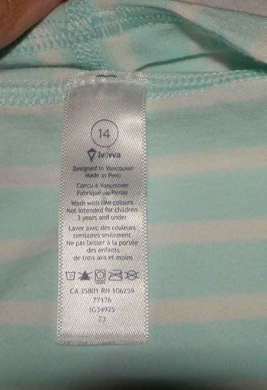 Ivivva Lululemon Girls Mint Green White Striped Long Sleeve Cardigan Wrap Sz 14