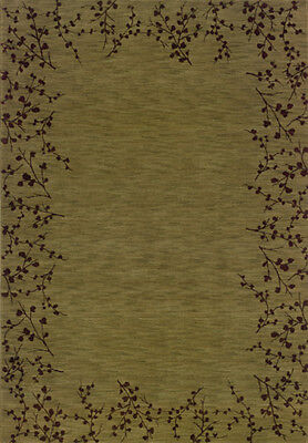 Green Leaves Buds Vines Branches Modern Area Rug Floral 40