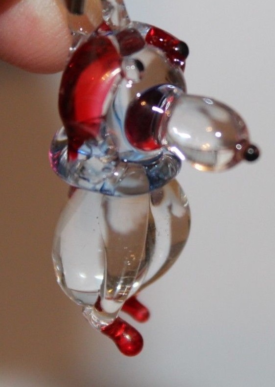 Miniature puppy dog Charm Hand blown glass Collectible ornament Red Ears blue