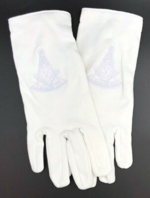 Cotton Gloves with Past Master Emblem - All White (PM2W-GLC)