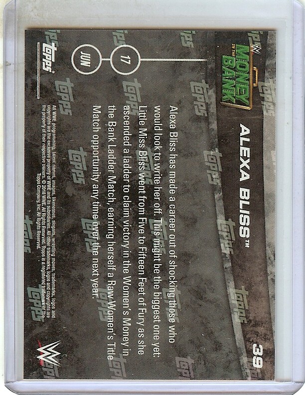 Alexa Bliss WWE Topps NOW #39 2018 Wins Money in the Bank Ladder Match SP /301