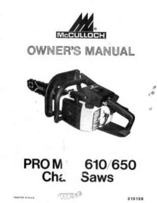 Owners Manual McCULLOCH PRO MAC 610 650 CHAIN SAW 215138 PDF *EMAIL ADDRESS REQD