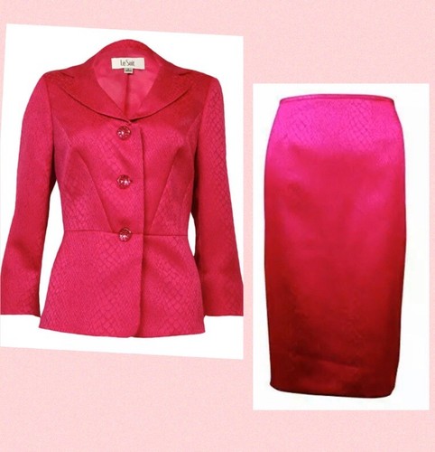 Pre-owned Le Suit $200  10p Orchid Pink Croco Skirt Jacket Womens Designer Suit