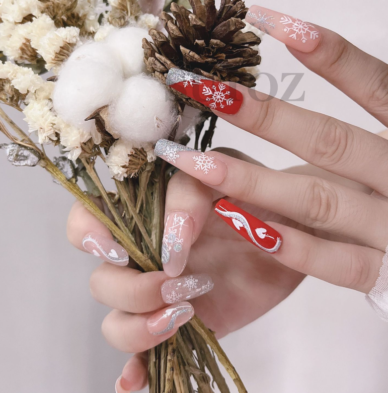 3D Christmas Gold Silver Glitter Snowflakes French Nail Art Stickers Decals NS44