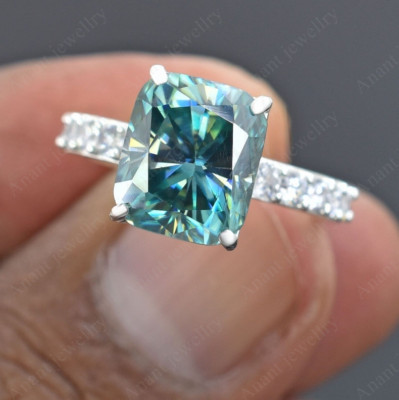 RARE 5.50 Ct. Blue Diamond Radiant Cut Solitaire Ring 925 Silver Ring