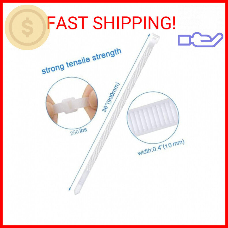 20pcs - Extra long Zip Ties 36 in White Large Cable Ties Heavy Duty, 250 Lbs