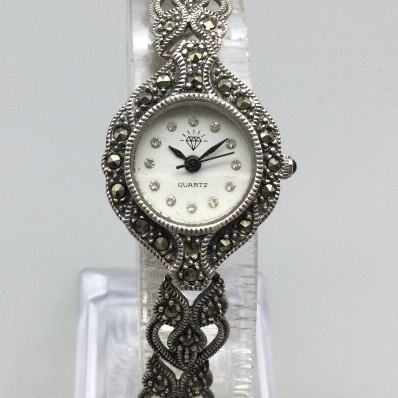 Sterling Silver Watch Women 22mm Marcasite Ornate Textured